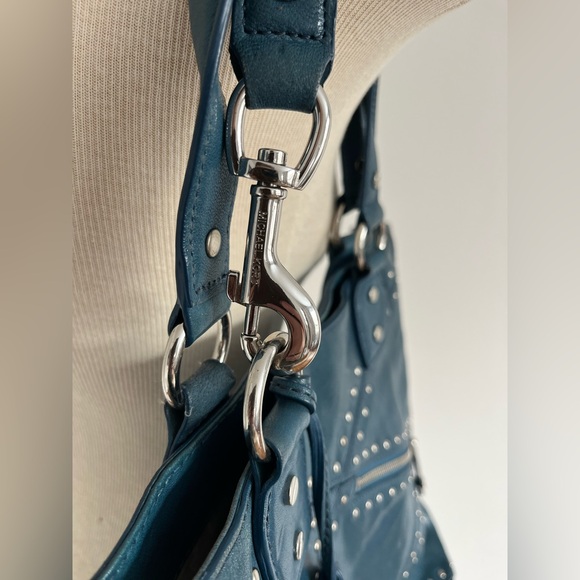 Michael Kors Astor Large Studded Blue Leather Tote Satchel Shoulder Bag Rocker - Picture 12 of 15